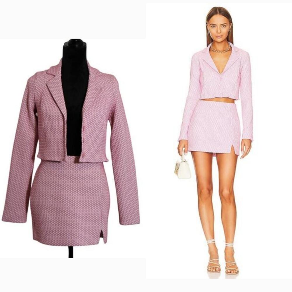 SHOW ME YOUR MUMU Pink Floral Blazer Skirt 2pc Set, Size Medium